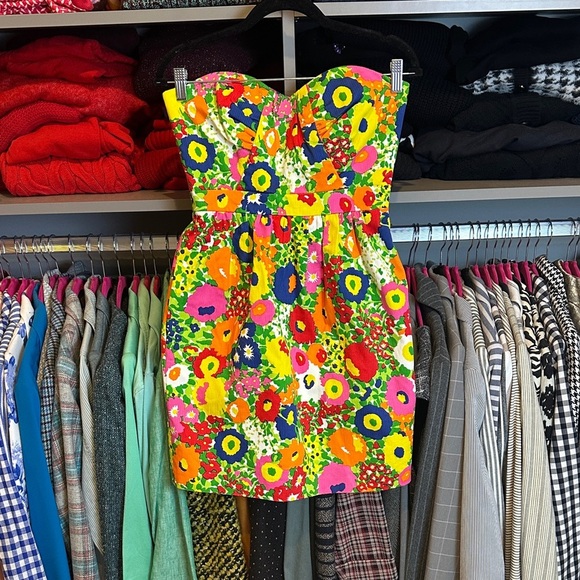 Shoshanna multicolored floral strapless back zipper closure mini dress size 2 - Picture 1 of 3